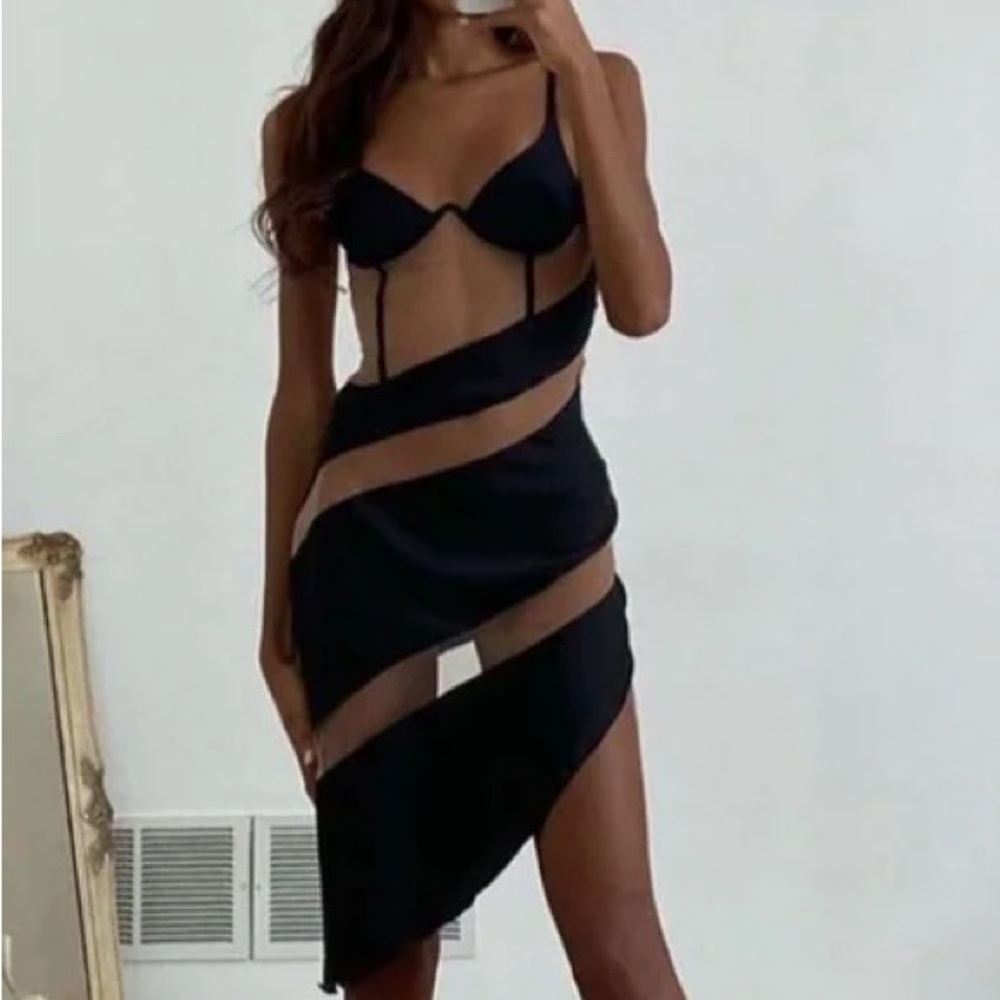Black Dress With Mesh Cutout
